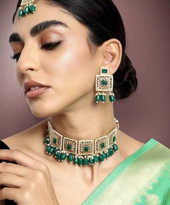 Aheli traditional kundan pearl bridal choker necklace jewellery set for women 2
