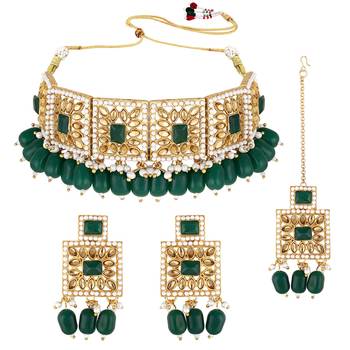 Aheli traditional kundan pearl bridal choker necklace jewellery set for women 3