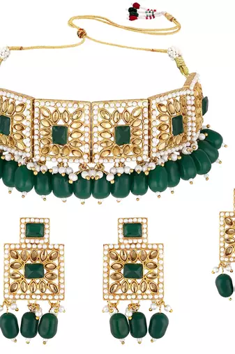 Aheli traditional kundan pearl bridal choker necklace jewellery set for women