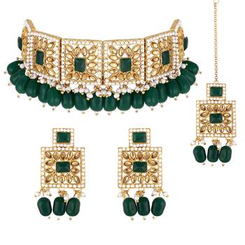Aheli traditional kundan pearl bridal choker necklace jewellery set for women 4