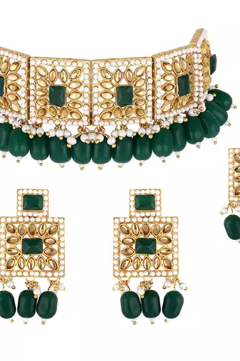 Aheli traditional kundan pearl bridal choker necklace jewellery set for women