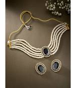 Aheli black stone beaded adjustable necklace jewellery set for women
