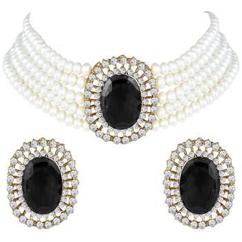 Aheli black stone beaded adjustable necklace jewellery set for women 3