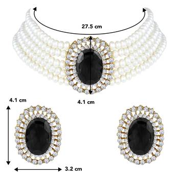 Aheli black stone beaded adjustable necklace jewellery set for women 4