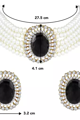 Aheli black stone beaded adjustable necklace jewellery set for women