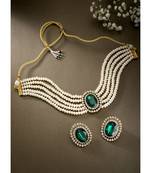 Aheli green stone beaded adjustable necklace jewellery set for women girls