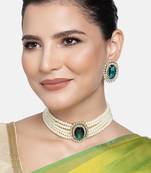Aheli green stone beaded adjustable necklace jewellery set for women girls