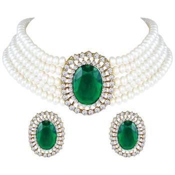 Aheli green stone beaded adjustable necklace jewellery set for women girls 3