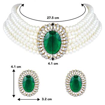 Aheli green stone beaded adjustable necklace jewellery set for women girls 4