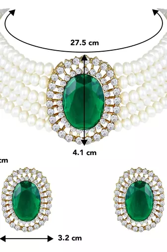 Aheli green stone beaded adjustable necklace jewellery set for women girls