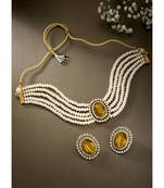 Aheli gold stone beaded adjustable necklace jewellery set for women