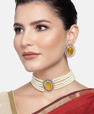 Aheli gold stone beaded adjustable necklace jewellery set for women 2