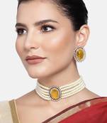 Aheli gold stone beaded adjustable necklace jewellery set for women