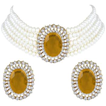 Aheli gold stone beaded adjustable necklace jewellery set for women 3