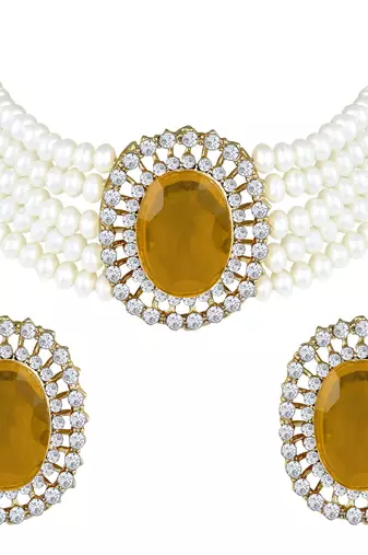 Aheli gold stone beaded adjustable necklace jewellery set for women
