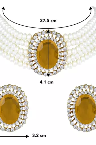 Aheli gold stone beaded adjustable necklace jewellery set for women
