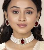 Aheli maroon stone beaded adjustable necklace jewellery set for women girls
