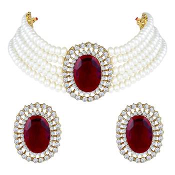 Aheli maroon stone beaded adjustable necklace jewellery set for women girls 3