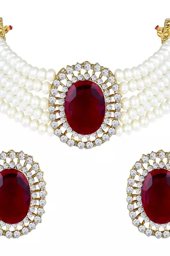 Aheli maroon stone beaded adjustable necklace jewellery set for women girls