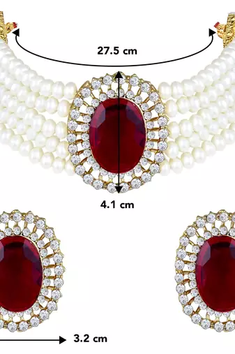 Aheli maroon stone beaded adjustable necklace jewellery set for women girls