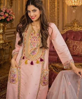 Designer pink ethnic kurta sharara set with heavy embroidery & dupatta 5