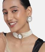 Aheli white stone beaded adjustable necklace jewellery set for women