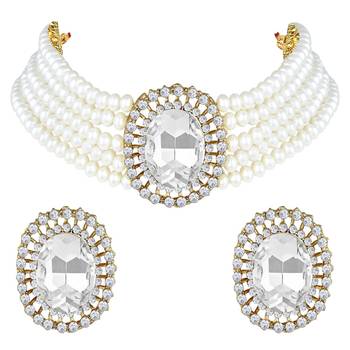 Aheli white stone beaded adjustable necklace jewellery set for women 3