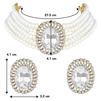 Aheli white stone beaded adjustable necklace jewellery set for women 4