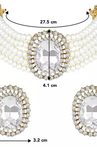 Aheli white stone beaded adjustable necklace jewellery set for women
