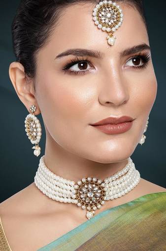 Aheli kundan beaded choker necklace traditional jewellery set for women