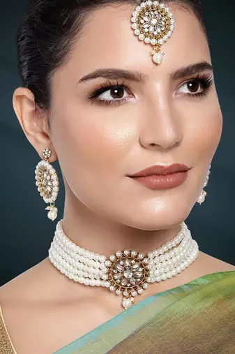 Aheli kundan beaded choker necklace traditional jewellery set for women