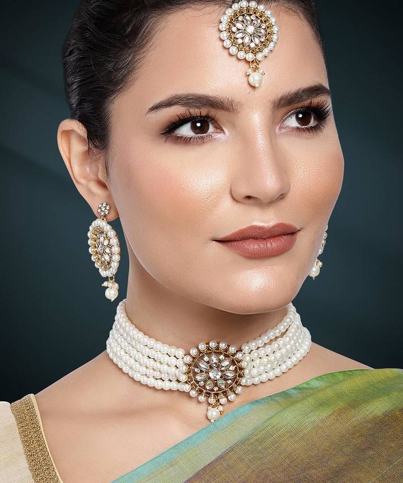 Aheli kundan beaded choker necklace traditional jewellery set for women
