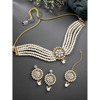 Aheli kundan beaded choker necklace traditional jewellery set for women 2