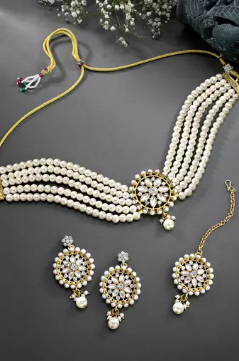 Aheli kundan beaded choker necklace traditional jewellery set for women