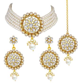 Aheli kundan beaded choker necklace traditional jewellery set for women 3