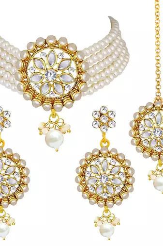 Aheli kundan beaded choker necklace traditional jewellery set for women