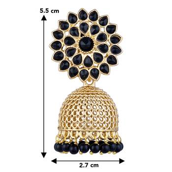 Aheli gold plated floral studded black jhumki traditional wedding earrings for women 3