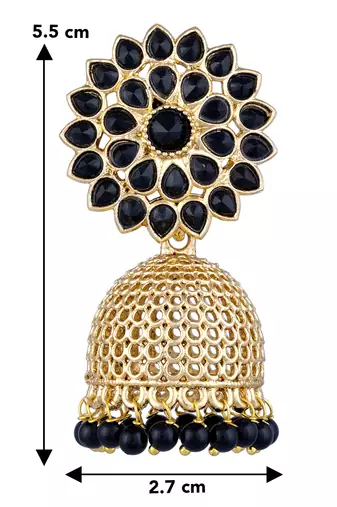 Aheli gold plated floral studded black jhumki traditional wedding earrings for women