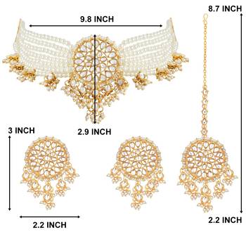 Aheli gold-plated & white kundan & pearls studed multistrand choker jewellery set 2