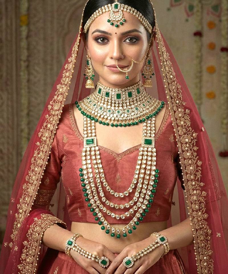 Aheli traditional kundan choker earrings maang tikka hathphool dulhan bridal jewellery set