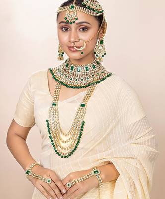 Aheli traditional kundan choker earrings maang tikka hathphool dulhan bridal jewellery set 2