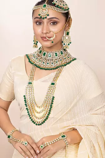 Aheli traditional kundan choker earrings maang tikka hathphool dulhan bridal jewellery set