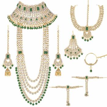 Aheli traditional kundan choker earrings maang tikka hathphool dulhan bridal jewellery set 3