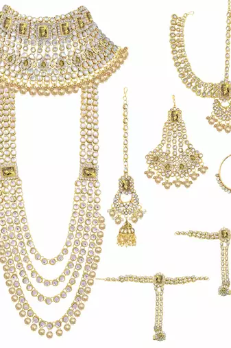 Aheli ethnic indian traditional kundan dulhan bridal jewellery set with choker earrings maang tikka hathphool for women