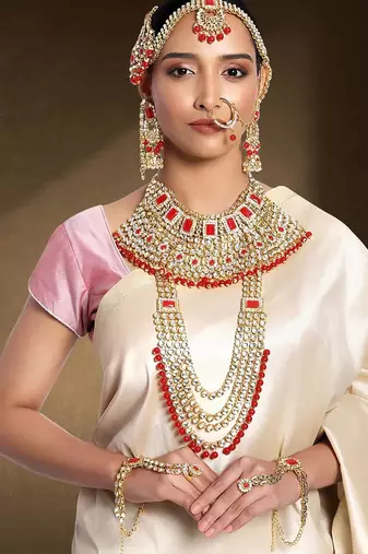 Aheli ethnic traditional kundan dulhan bridal jewellery set with choker earrings maang tikka hathphool set for women