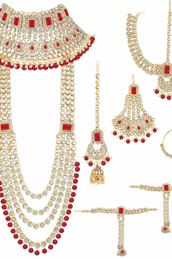 Aheli ethnic traditional kundan dulhan bridal jewellery set with choker earrings maang tikka hathphool set for women