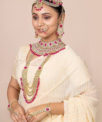 Aheli traditional kundan dulhan bridal jewellery set with choker earrings maang tikka hathphool for women 2