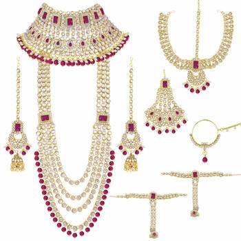Aheli traditional kundan dulhan bridal jewellery set with choker earrings maang tikka hathphool for women 3