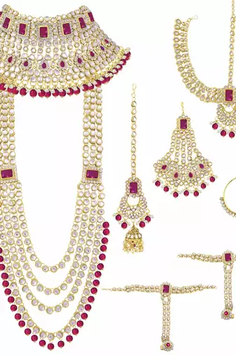 Aheli traditional kundan dulhan bridal jewellery set with choker earrings maang tikka hathphool for women