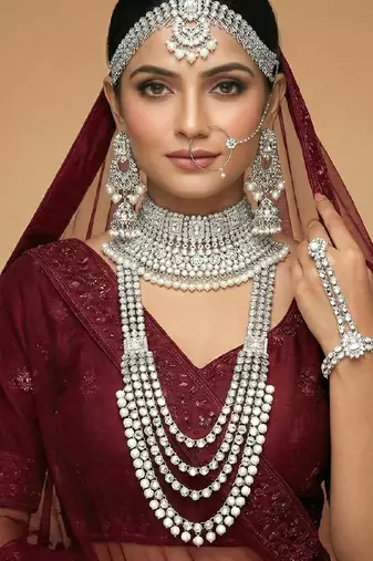 Aheli traditional kundan dulhan bridal jewellery set with choker earrings maang tikka hathphool gift for women